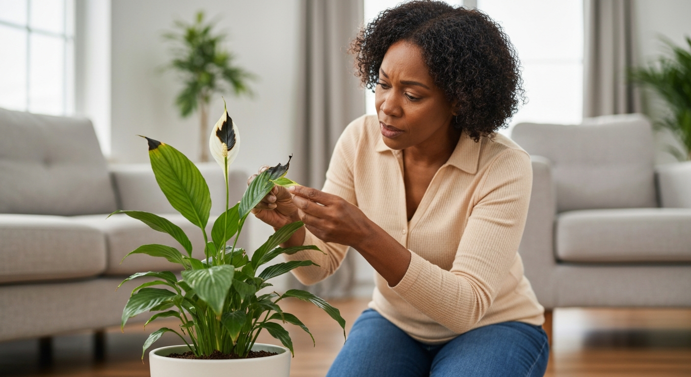 Why is my peace lily leaves turning black?